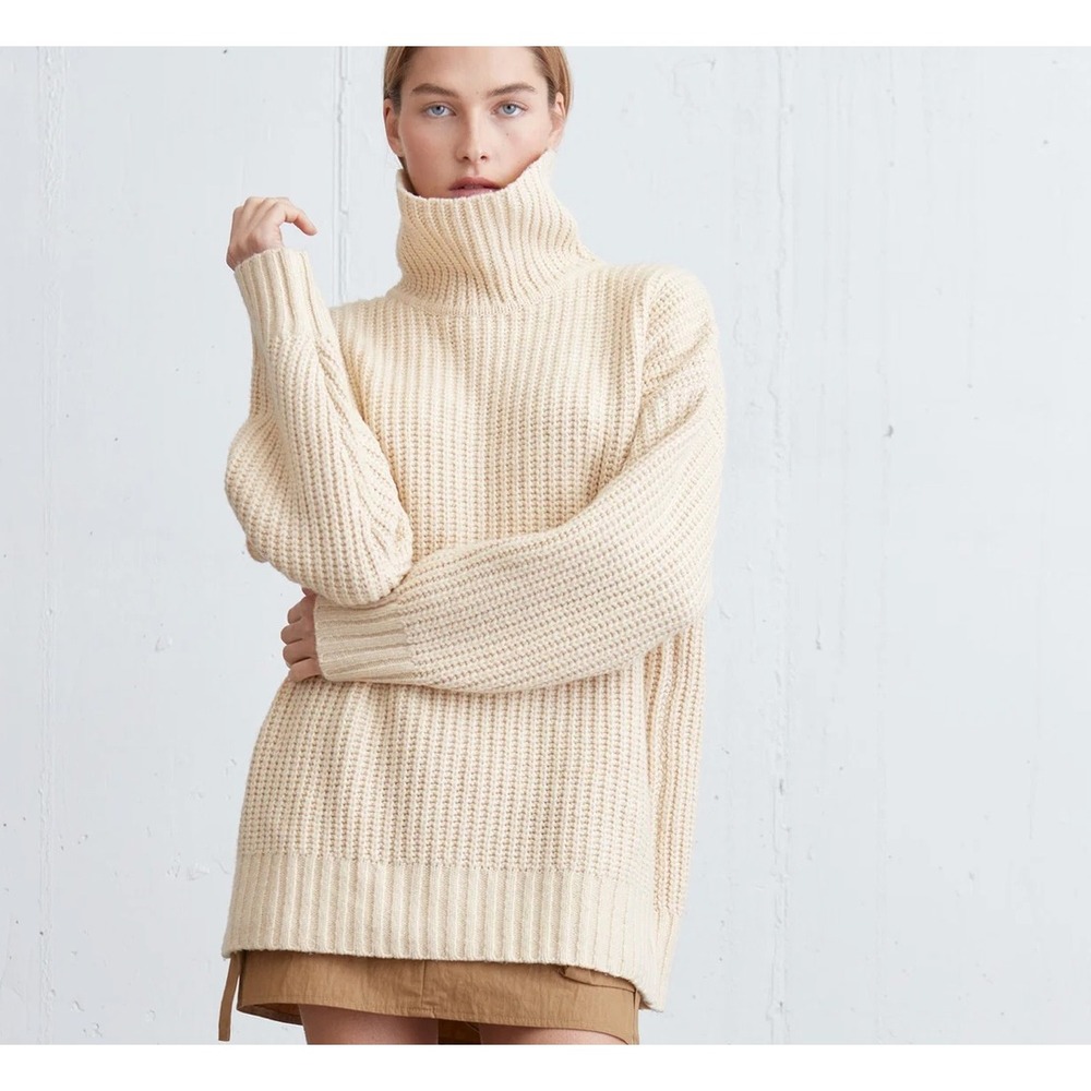 Oak + Fort Chunky Turtleneck Sweater  Oatmeal  XXS / XS Oversized Ribbed Modern